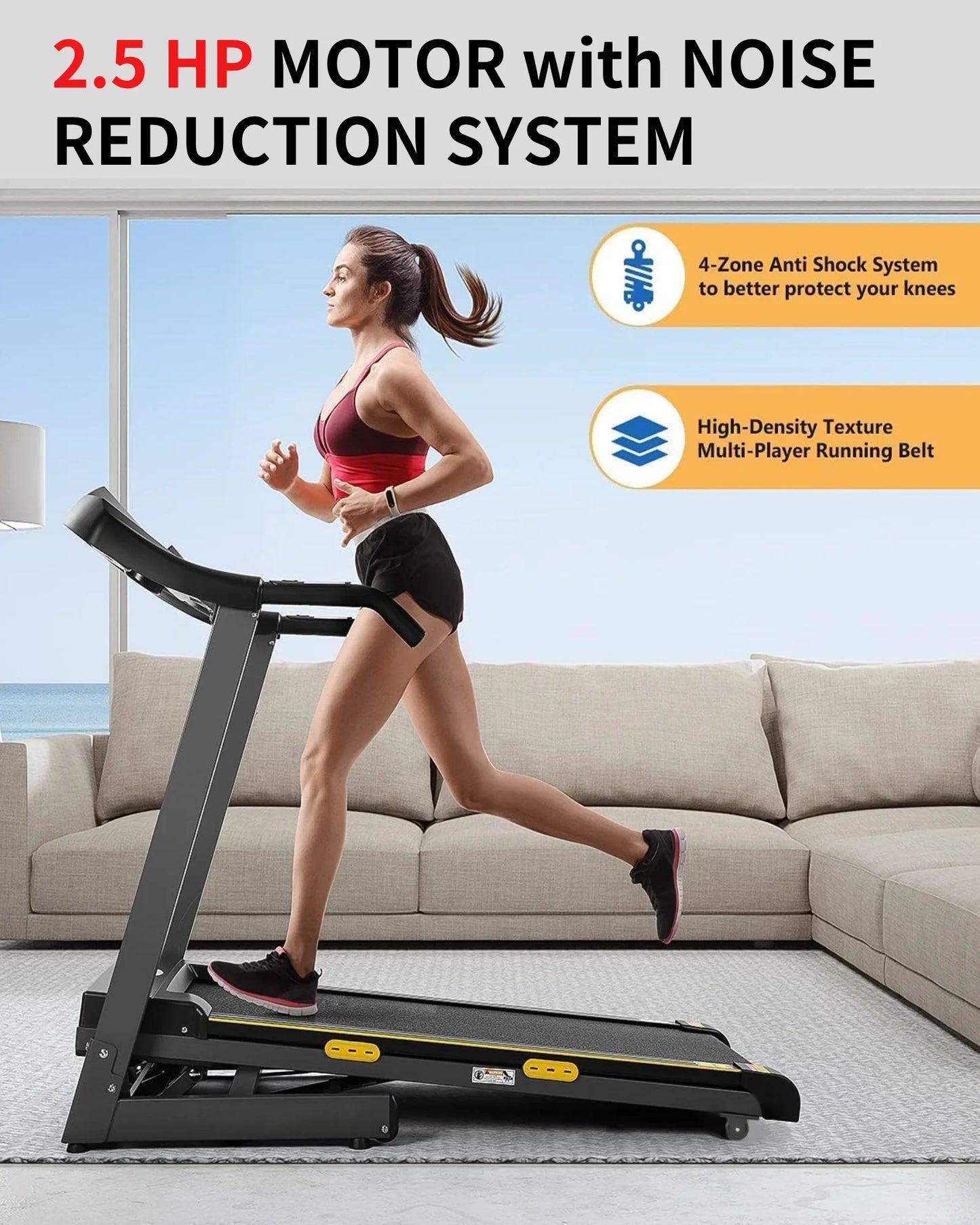 Treadmill with Auto Incline Folding Treadmill 12% Incline 2.5 Horse Power 15 Preset for Home Use 8.5 Mph Range